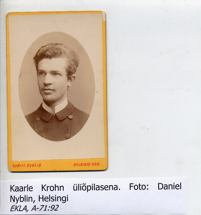 Kaarle Krohn üliõpilasena. Foto: Daniel Nyblin, Helsingi. - EKLA, A-71:92