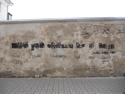 Grafiti hallil seinal musta värvi tekstiga "Miski pole olulisem kui see lause".