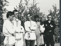 2. august 1986  Setomaa, Obinitsa k. IV Leelopäev. Ansambel Hellero Tartust. Paul Hagu, Mikk Sarv, ?, ?, Peter Panov  Foto: Aivar Palmre